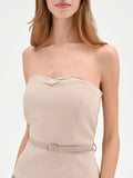 Abito tortora con top bustier e gonna plissé