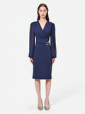 Abito tubino blu navy con maniche velate