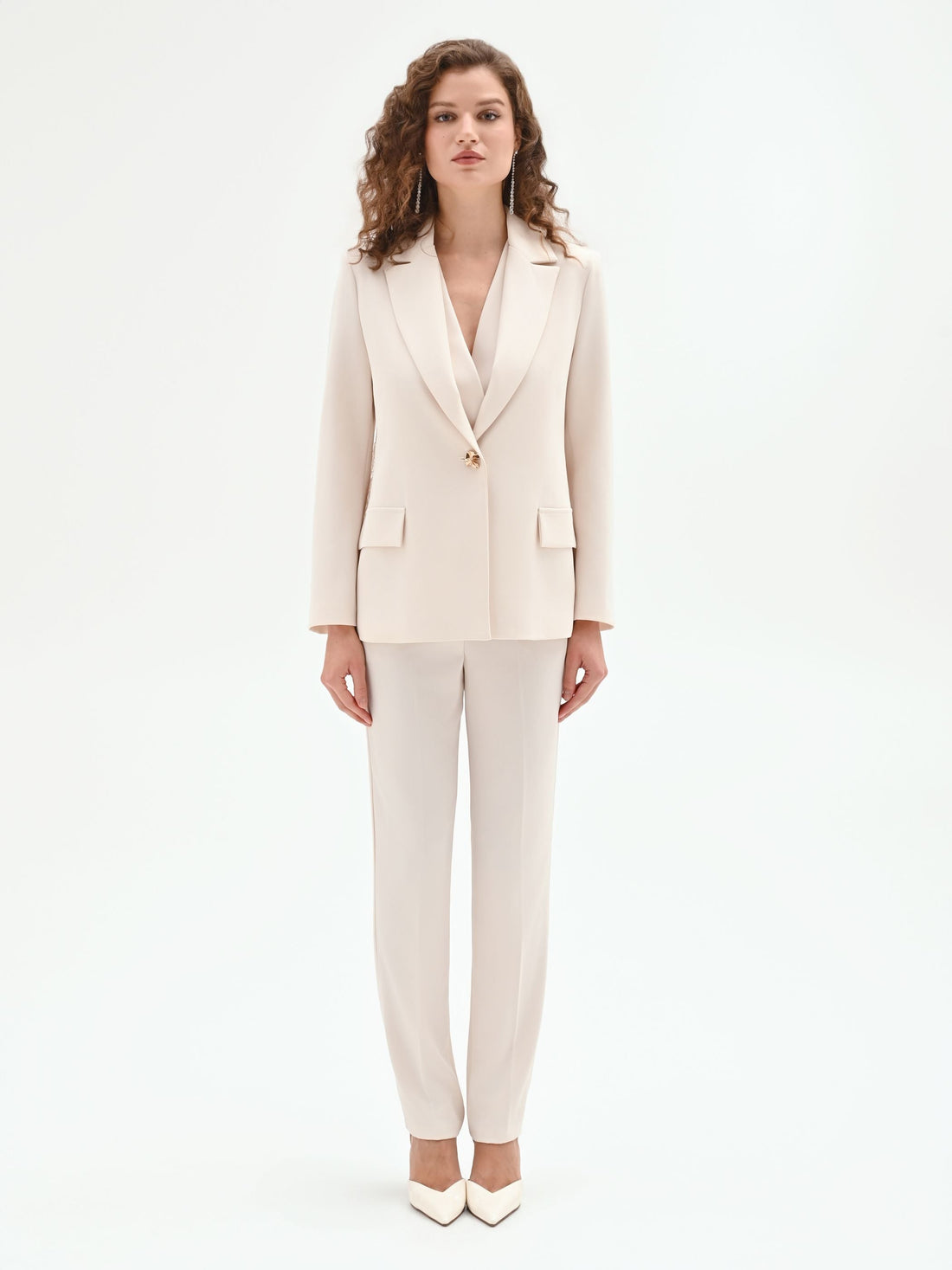 Giacca Bianca in Tessuto Fluido mano Crepe & Pizzo