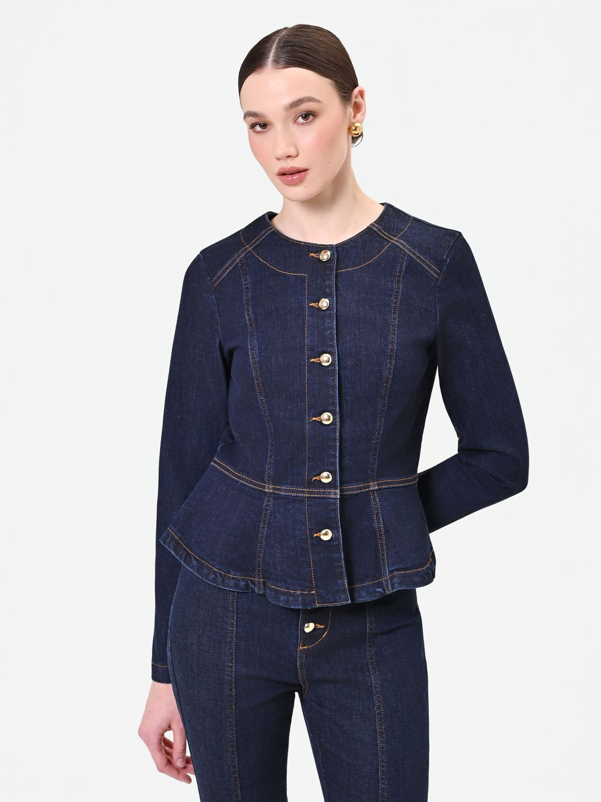 Giacca in denim blu navy con baschina