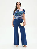 Pantalone Curvy  a palazzo blu brillante in scuba mano crepe