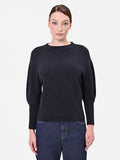 Maglia blu navy girocollo con filato luminoso in misto viscosa