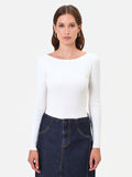 Maglia panna bianco con scollo a barchetta in misto viscosa