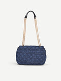 Borsa a tracolla blu in tessuto jeans matelassé