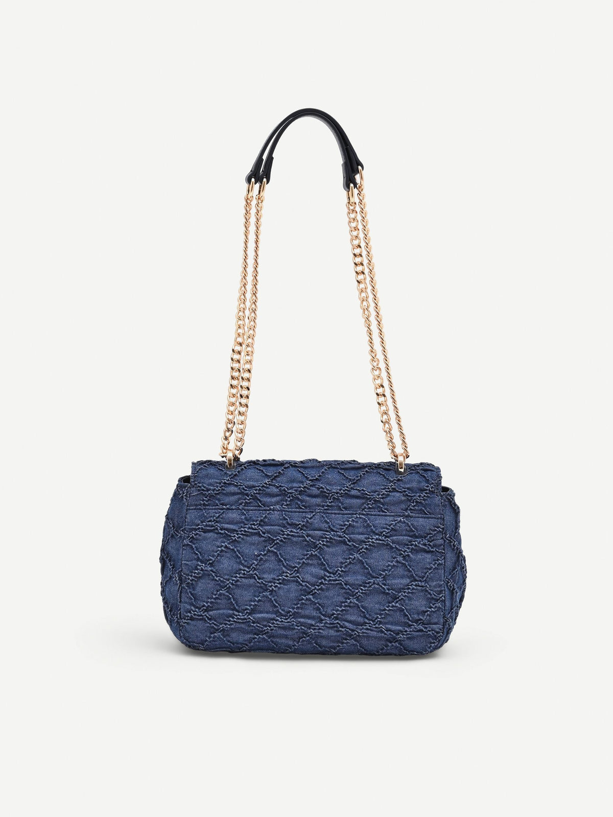 Borsa a tracolla blu in tessuto jeans matelassé