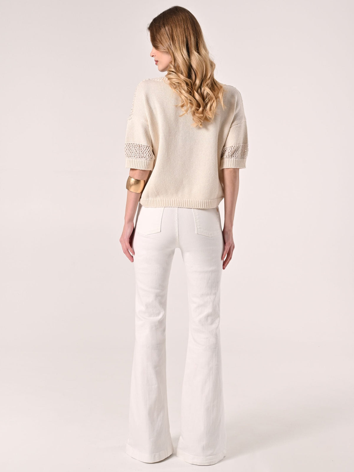 Pantaloni a Zampa con Bottoni in Denim Bianco