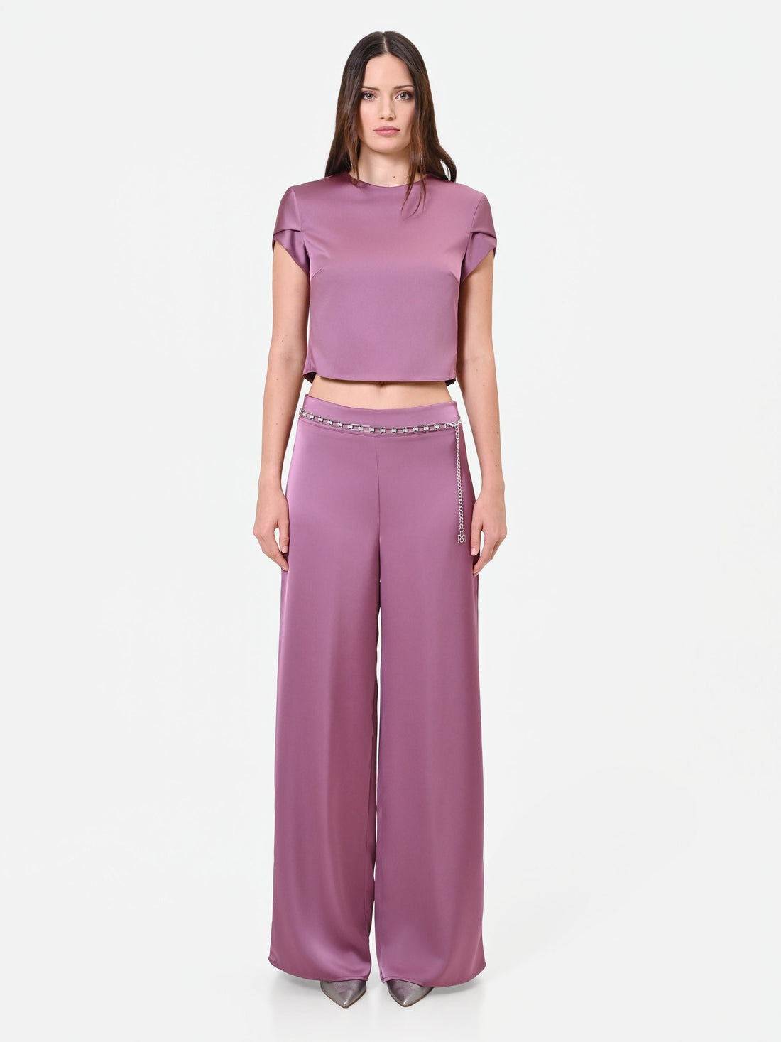 Blusa crop in raso rosa antico