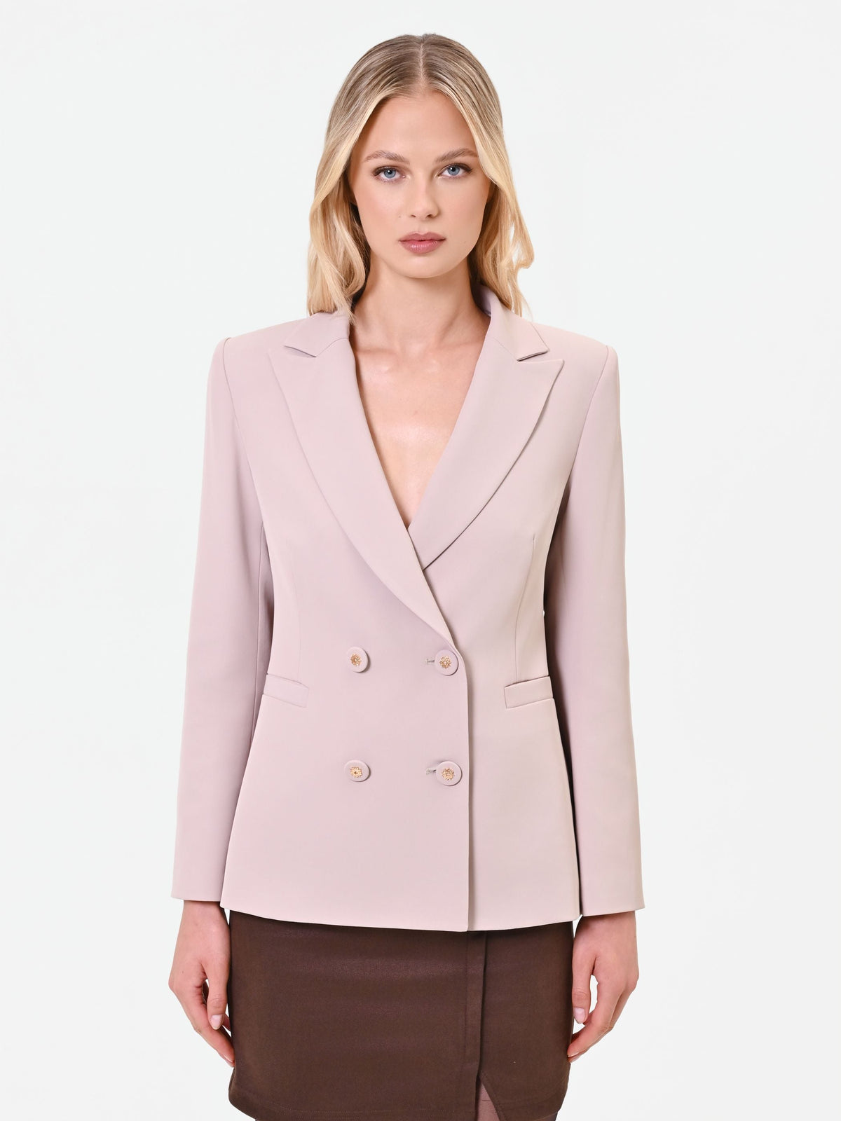 Giacca doppiopetto tortora beige con bottoni gioiello