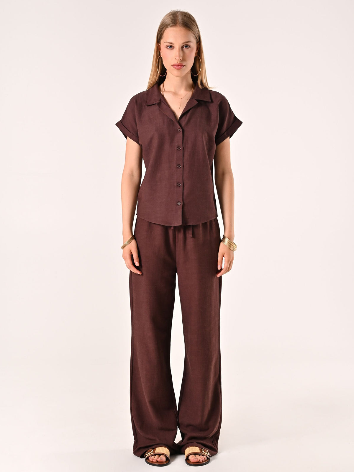 Camicia Boxy Marrone Cioccolato in Lino Cotone