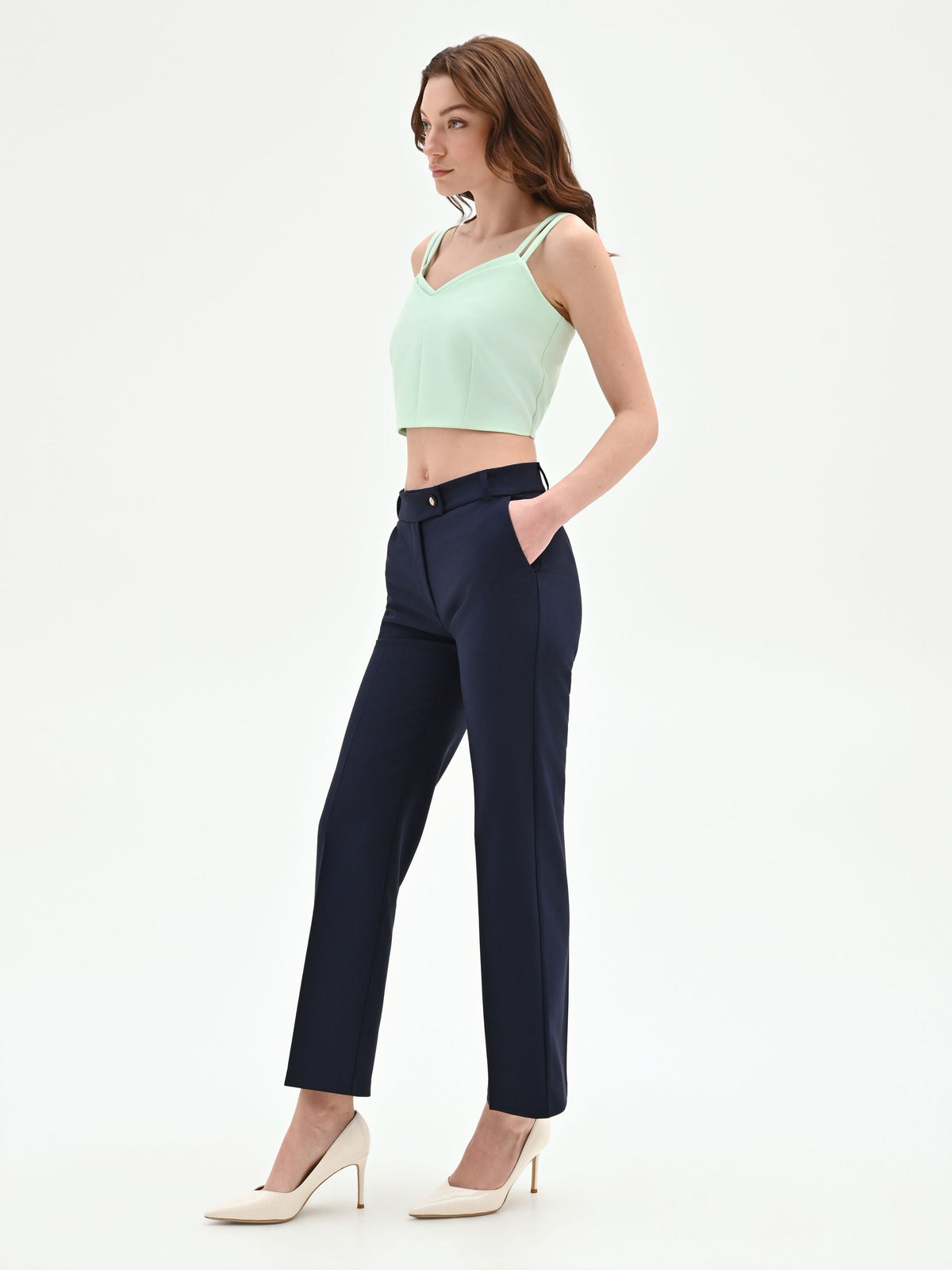 Pantalone blu dritto in tessuto tecnico