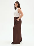 Pantalone curvy a palazzo cioccolato con pinces
