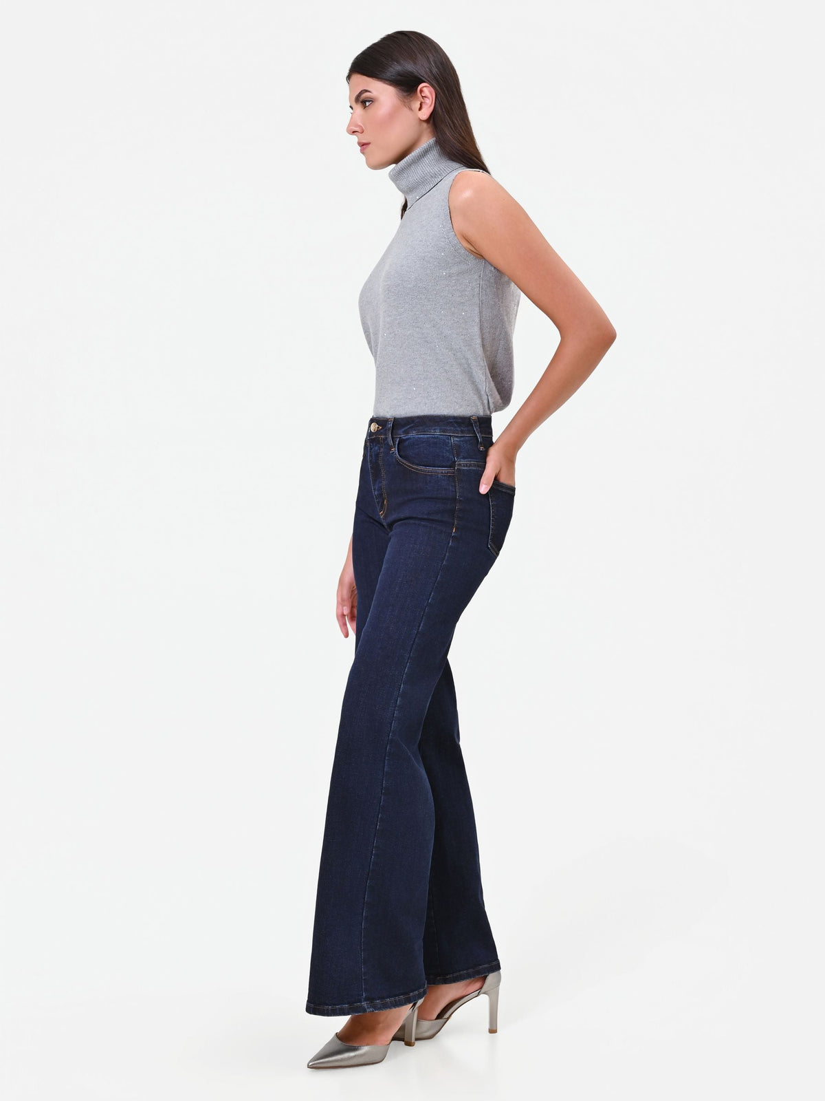 Pantaloni jeans blu navy a palazzo Giorgia Palmas X Rinascimento