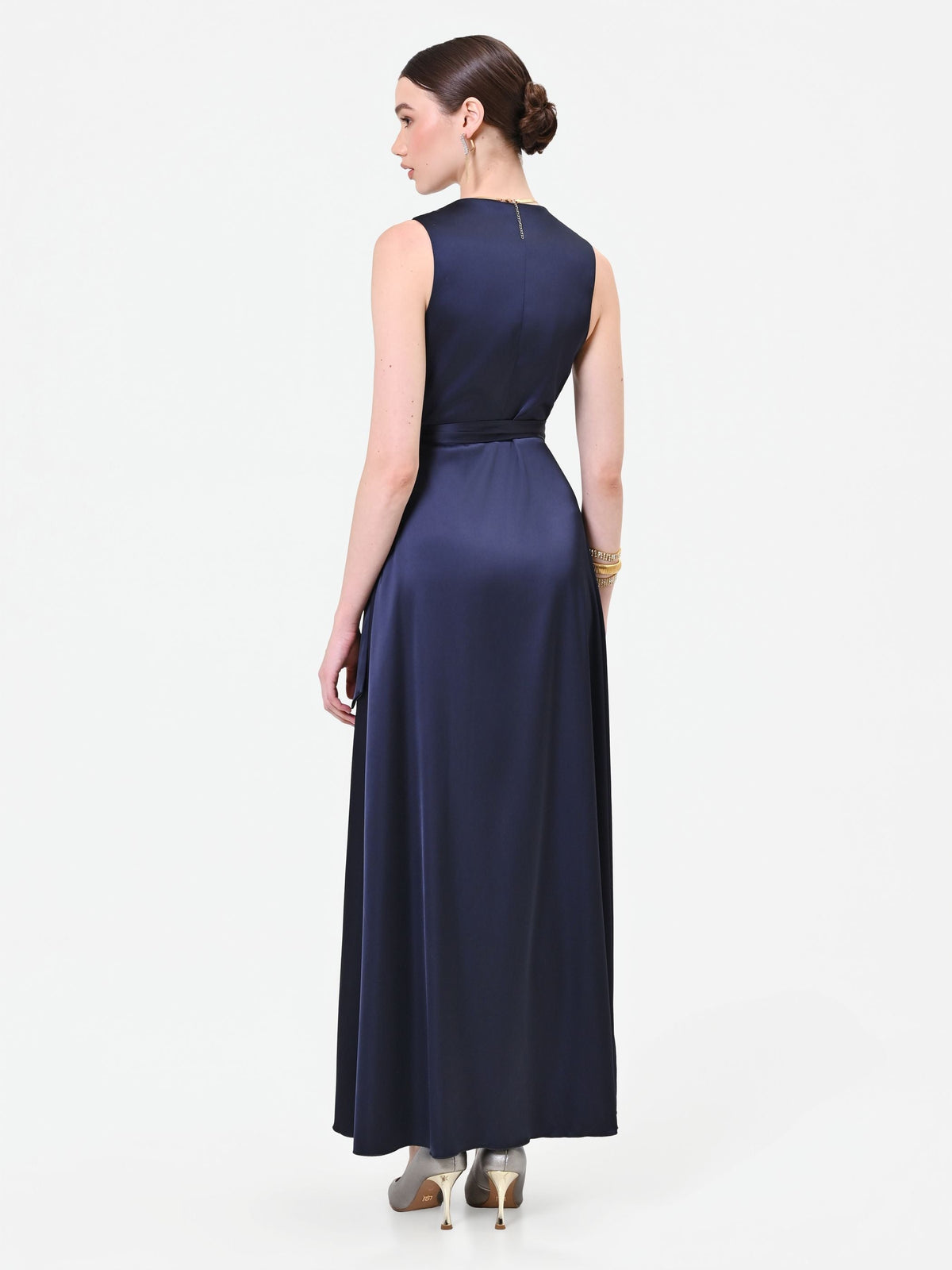 Abito lungo blu navy plissé