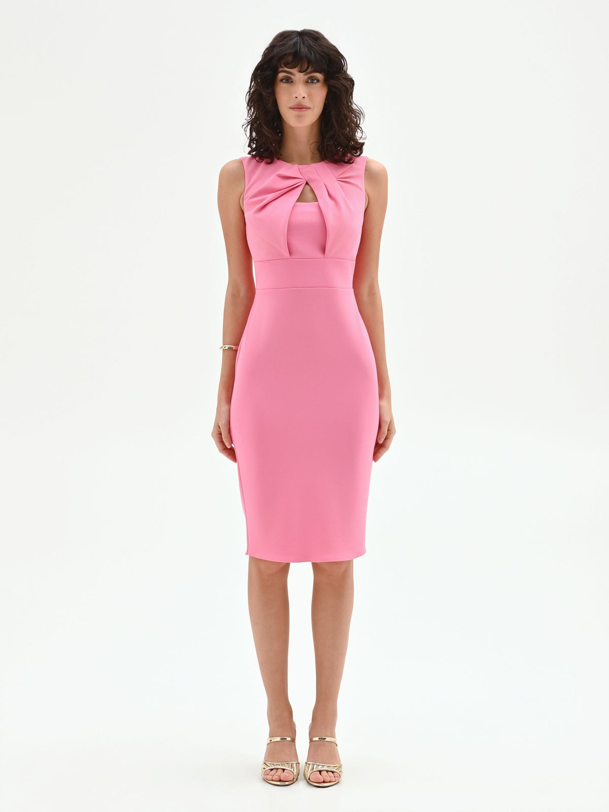 Abito tubino rosa con nodo e cut-out