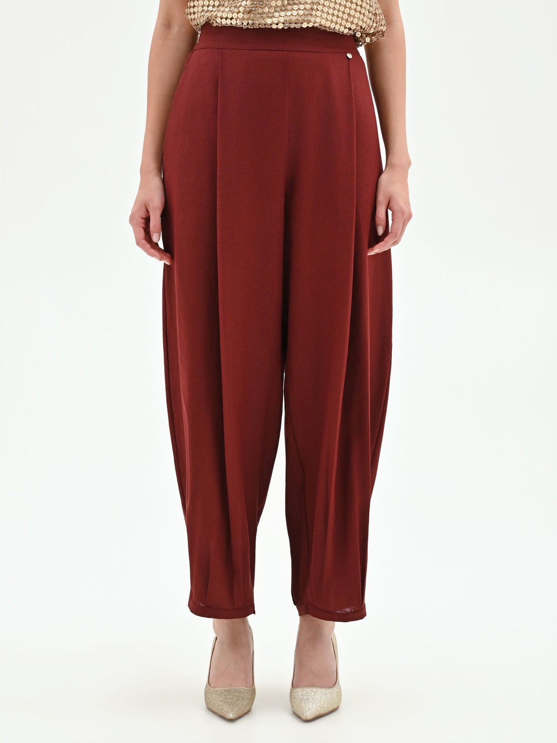 Pantalone bordeaux a palloncino in lino