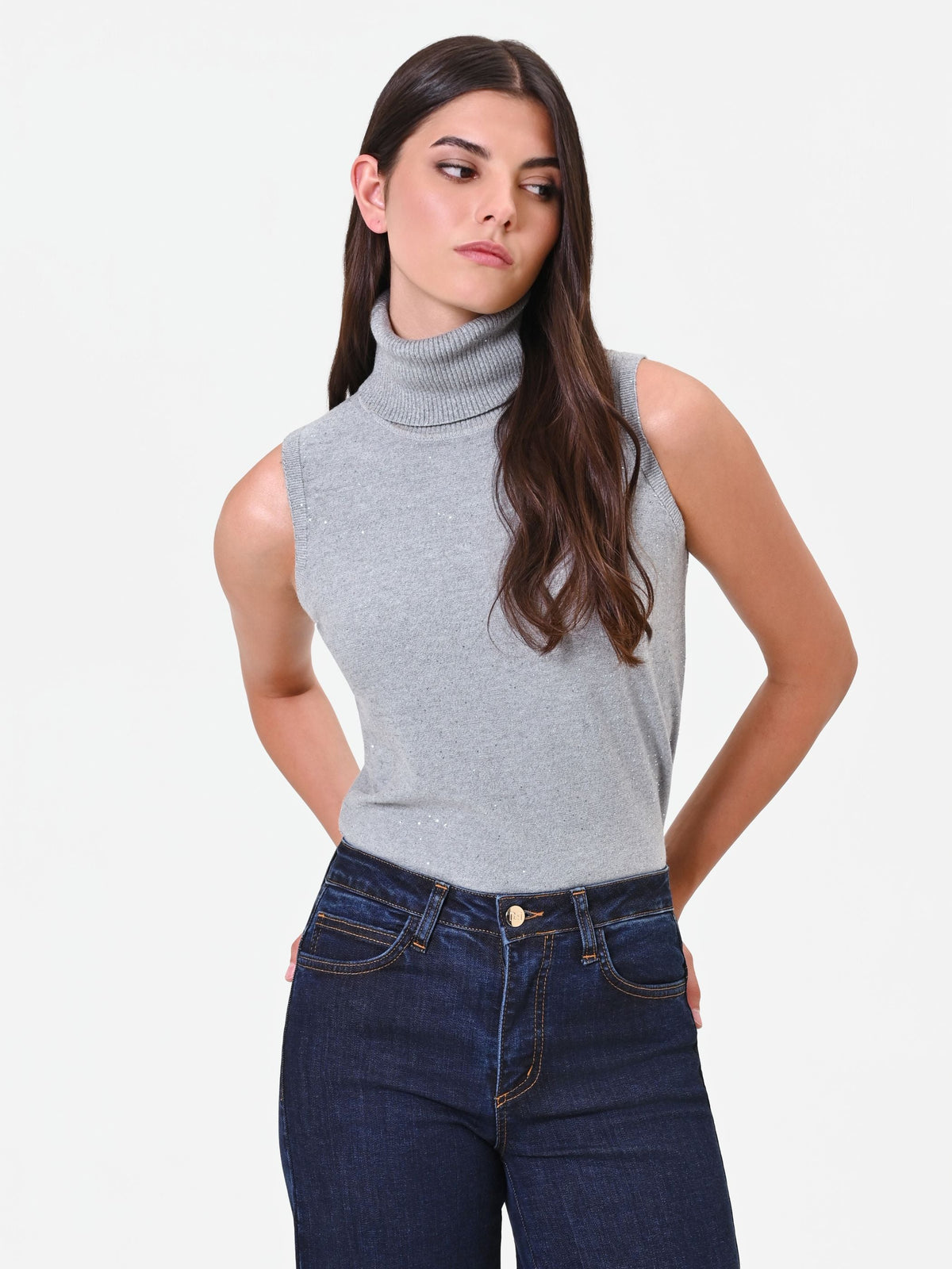 Maglia dolcevita smanicata grigio chiaro Giorgia Palmas X Rinascimento