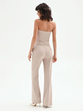 Pantalone studio tortora beige mid flared