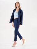 Pantaloni blu con bottoni dorati