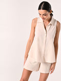 Camicia in Lino Viscosa Beige Chiaro