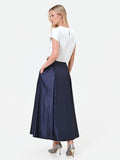 Gonna lunga blu navy con ampie pieghe