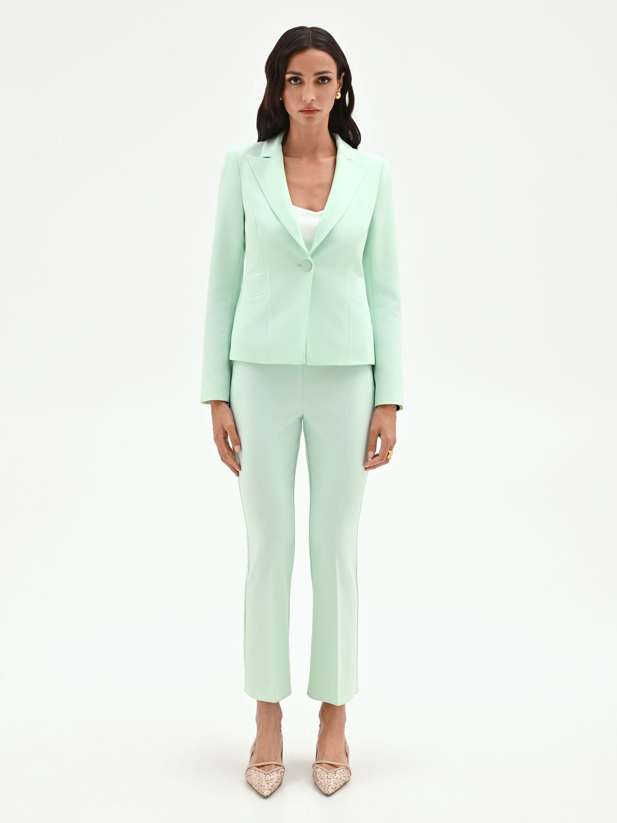 Giacca blazer verde menta con revers a lancia