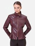 Giacca in similpelle bordeaux rosso con baschina