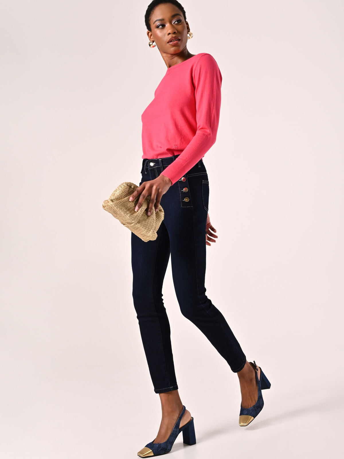 Jeans Skinny Blu con Bottoni