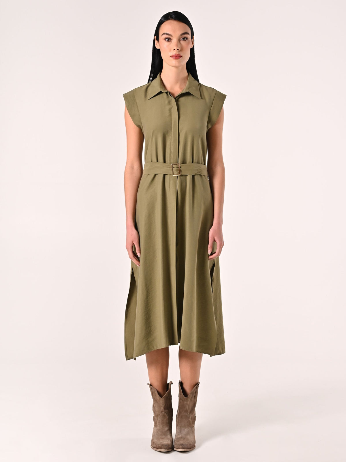 Chemisier Verde Militare in Viscosa