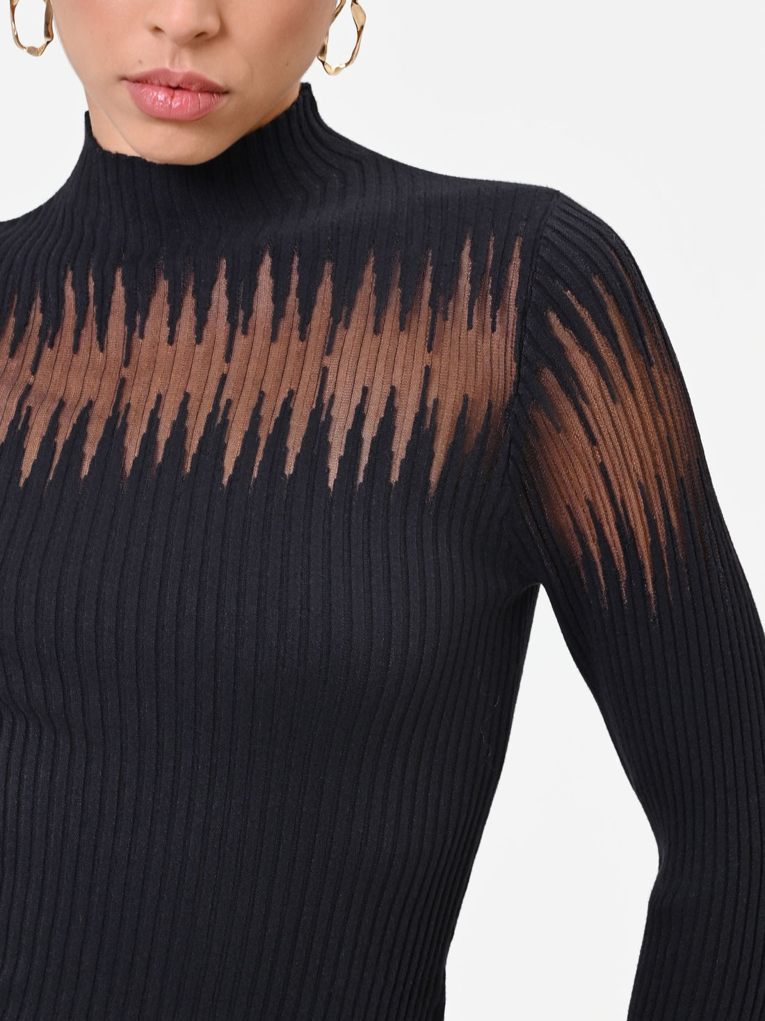 Maglia in viscosa nera con inserto semitrasparente