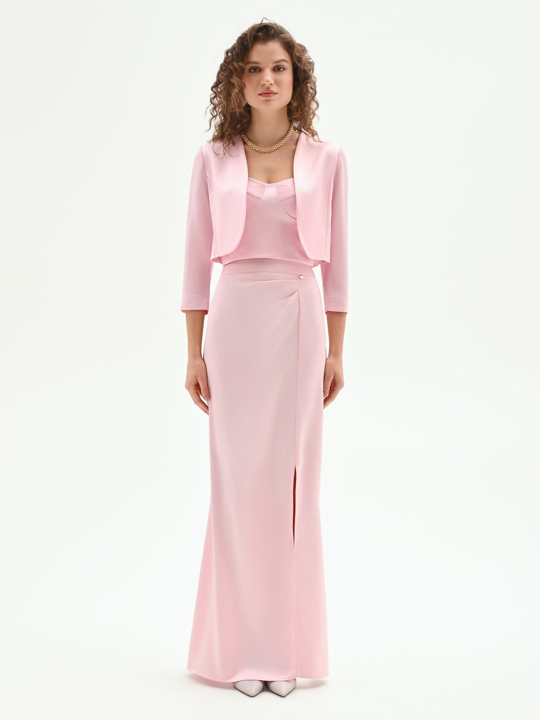 Coprispalla bolero rosa pastello con rever