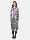 Abito midi grigio toile de jouy con gonna plissettata