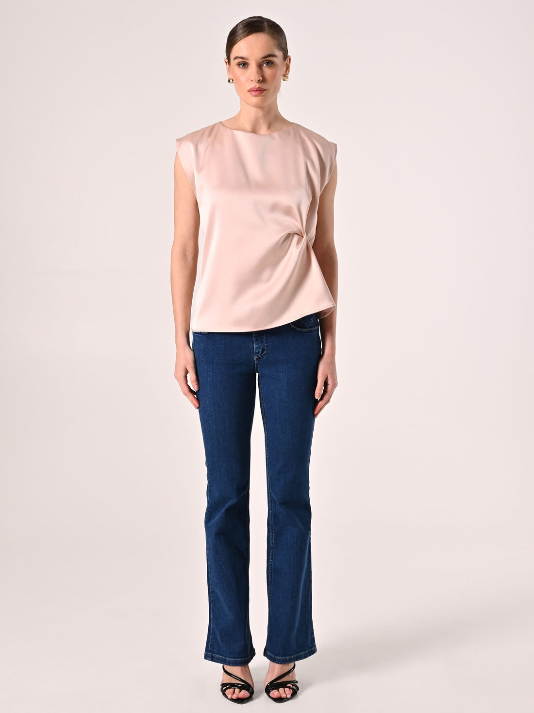 Top smanicato in Raso Rosa