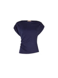 T-shirt blu navy con drappeggio asimmetrico