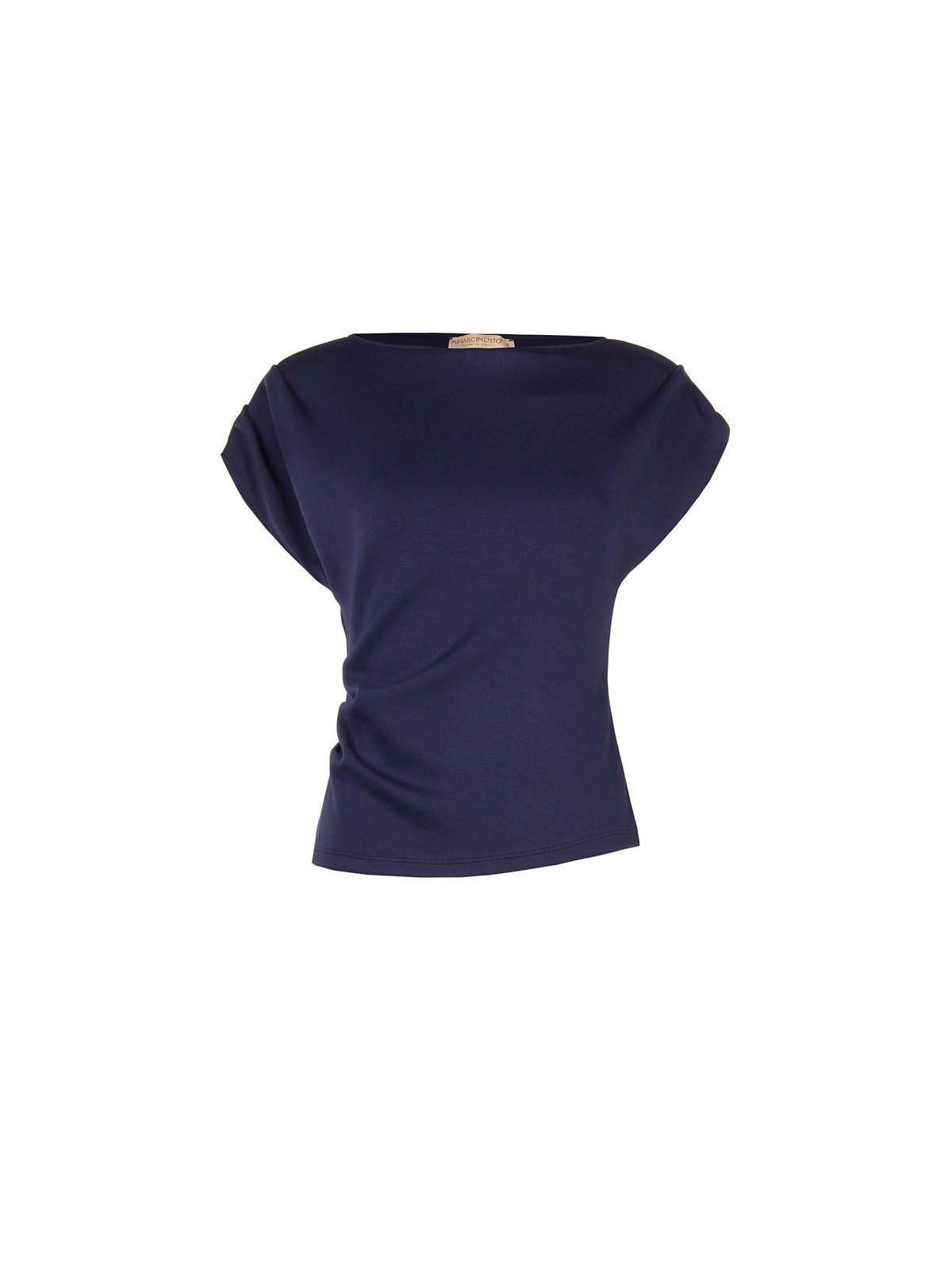 T-shirt blu navy con drappeggio asimmetrico