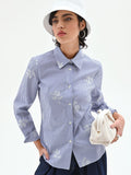 Camicia popeline a righe blu con ricami