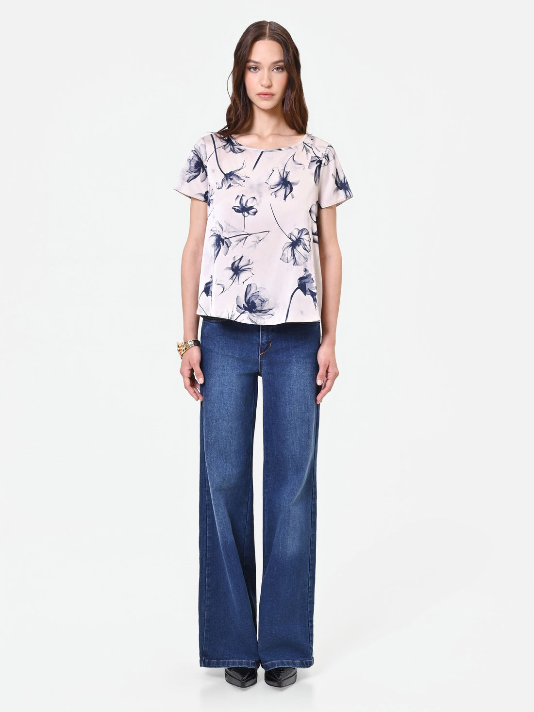 Blusa con stampa floreale blu navy
