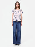 Blusa con stampa floreale blu navy