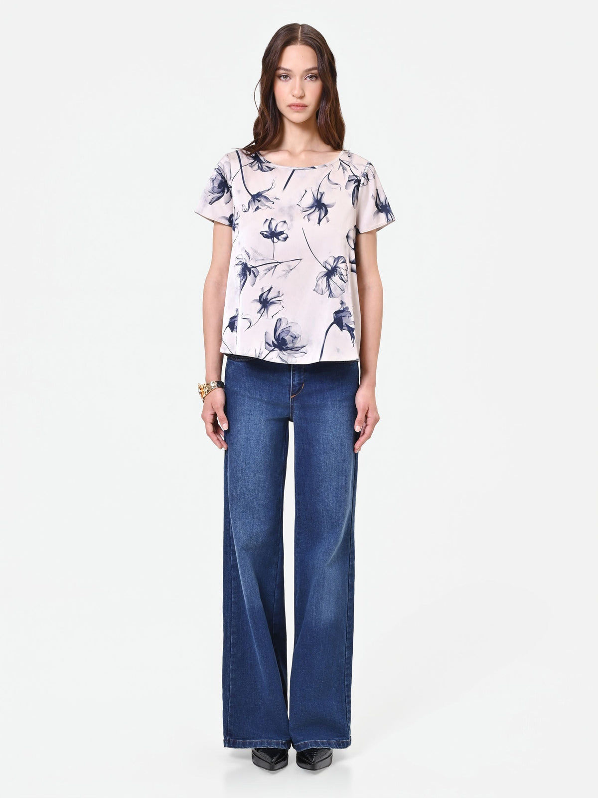 Blusa con stampa floreale blu navy