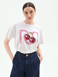 T-shirt bianca con stampa ciliegie