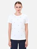 T-shirt panna con applicazioni gioiello