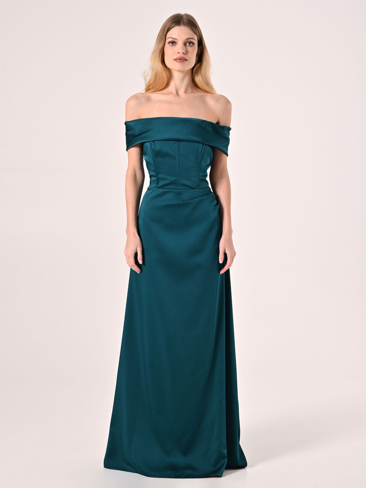 Abito Lungo off-the-shoulders Verde Reale