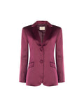 Giacca monopetto bordeaux rosso in raso jacquard Giorgia Palmas X Rinascimento