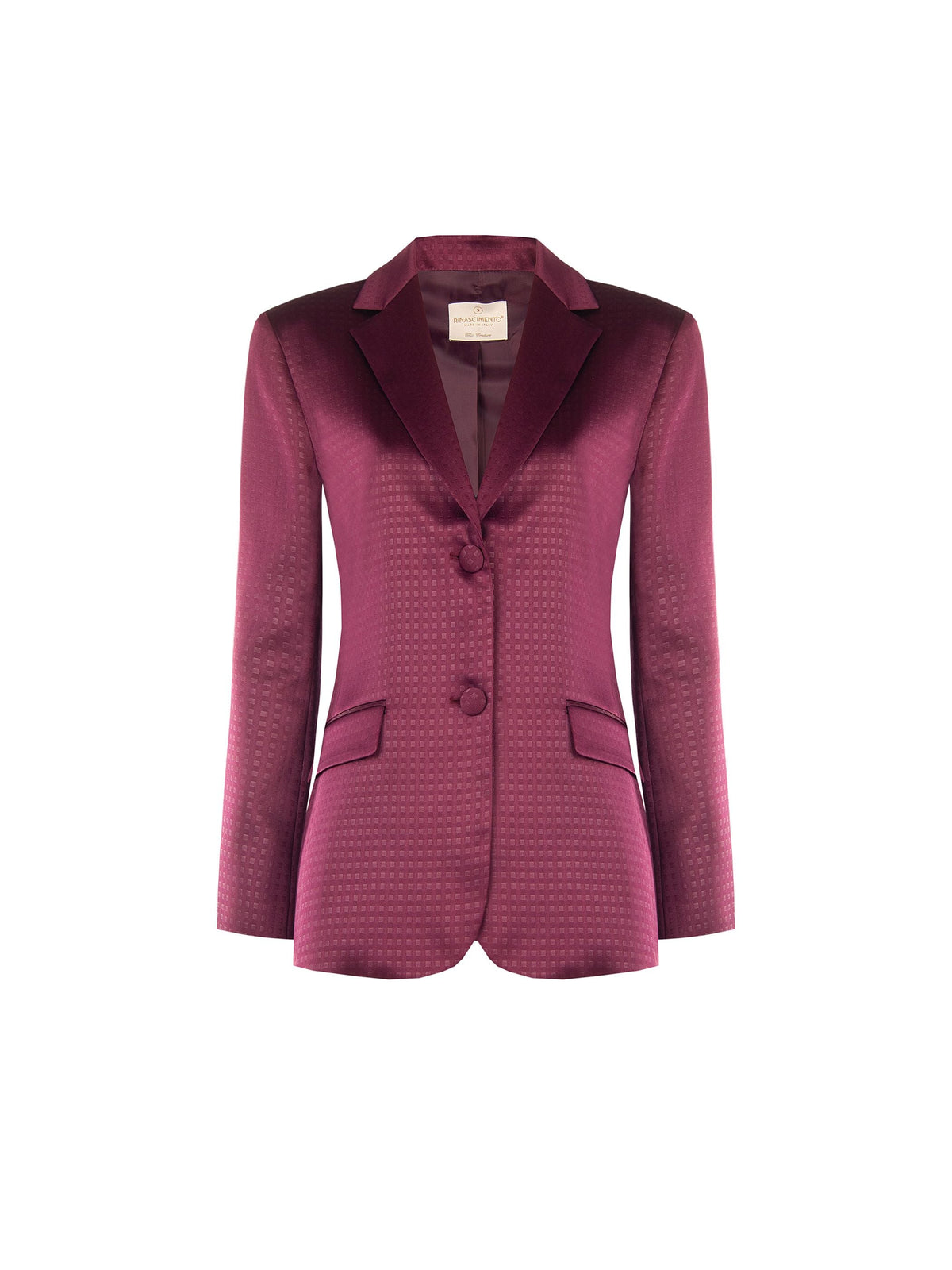 Giacca monopetto bordeaux rosso in raso jacquard Giorgia Palmas X Rinascimento