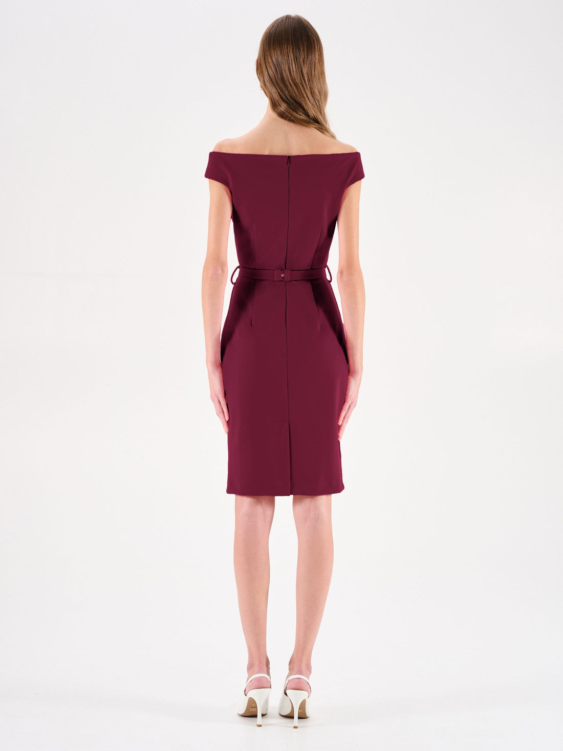 Abito tubino bordeaux in punto milano con scollo design