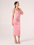 Abito Bustier Midi in Raso Rosa