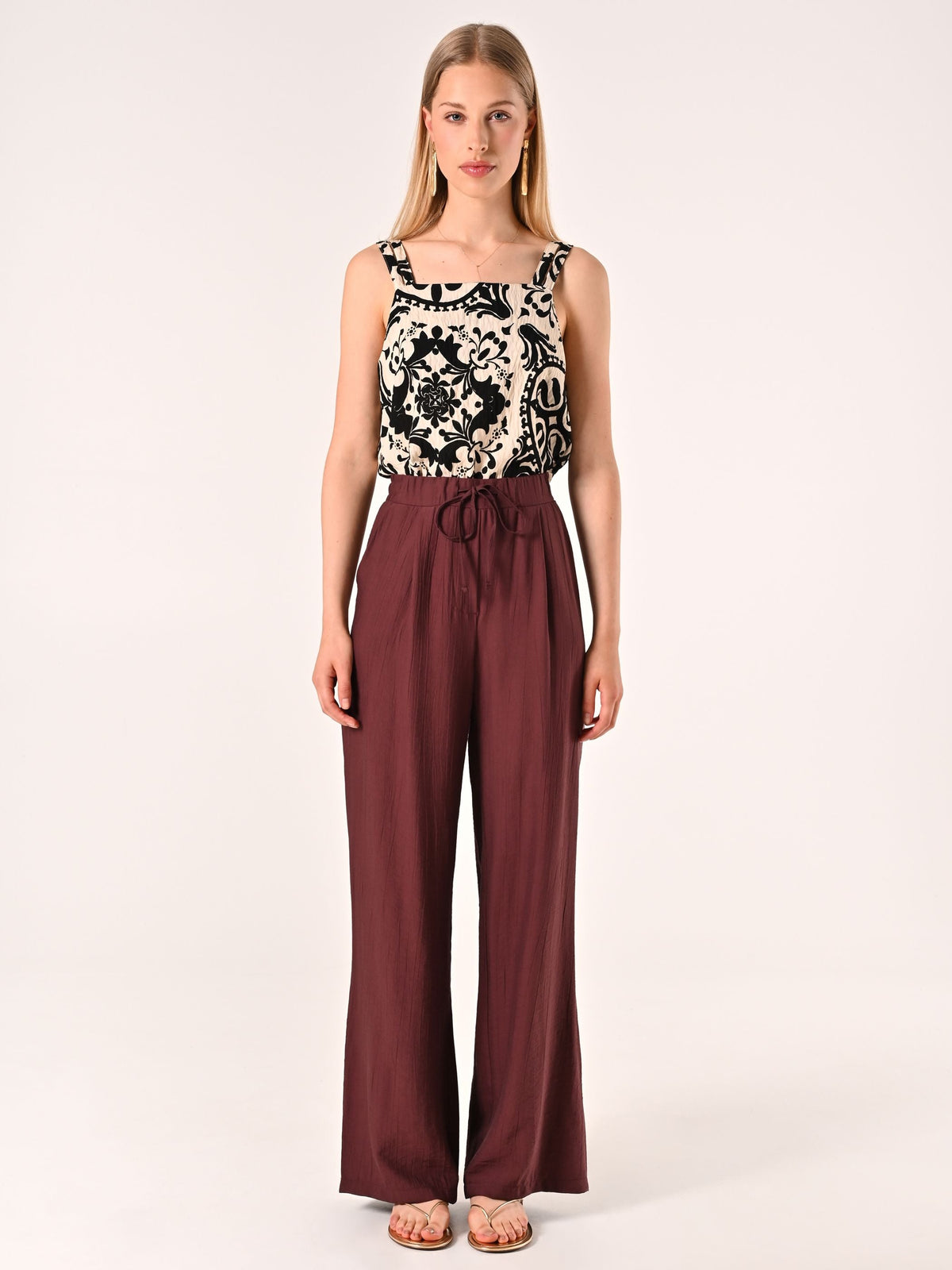 Pantalone Ampio in Viscosa color Cioccolato