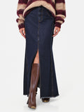 Gonna lunga in denim blu navy con spacco frontale