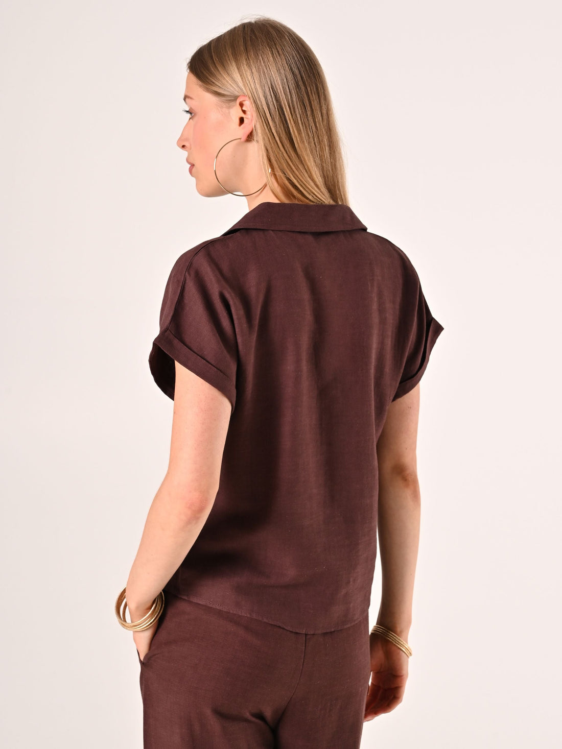 Camicia Boxy Marrone Cioccolato in Lino Cotone