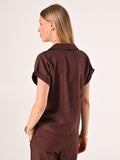Camicia Boxy Marrone Cioccolato in Lino Cotone