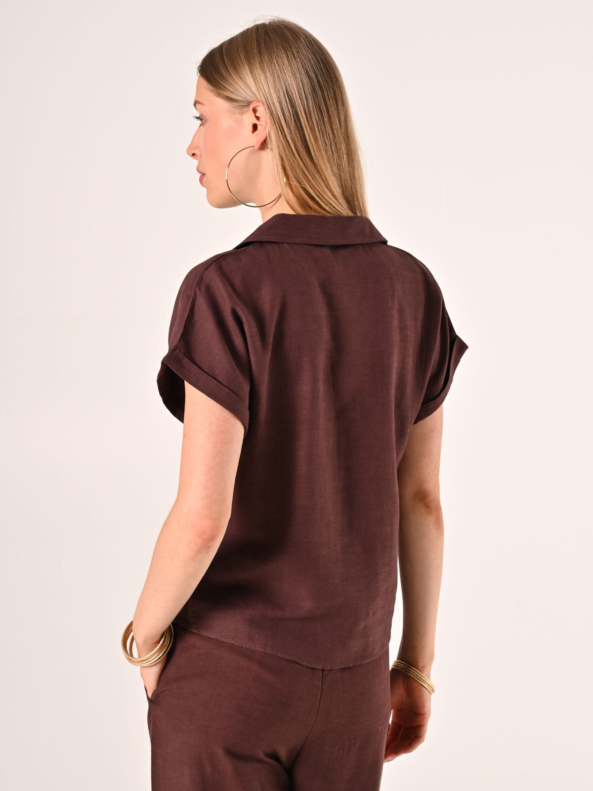 Camicia Boxy Marrone Cioccolato in Lino Cotone